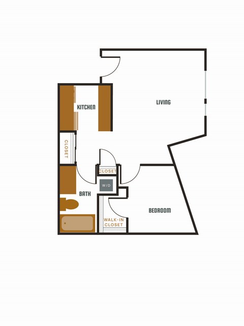a floor plan of an apartment with a bedroom and a living room